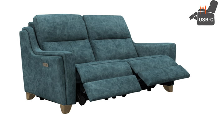 Parker Knoll Portland Two Seat Sofa in Oxford Midnight Leather Vintage Oak Leg